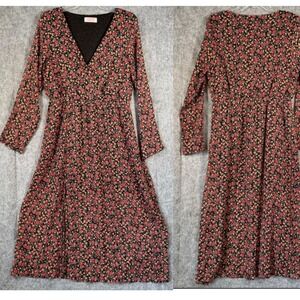 Y2K Babydoll Faux Wrap Dress Sz Large Fairy Floral Sheer Chiffon Romantic Dark